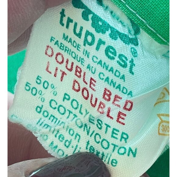 Vintage 70s flat sheet, green, white geometric full size up to queen size bed - Picture 8 of 10